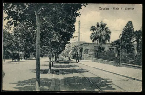 AK Messina, Viale S. Martino con alberi e binari del tram