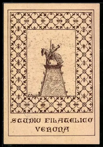 AK Verona, Studio Filatelico, illustrazione di statua equestre