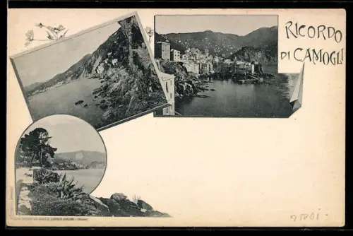 AK Camogli, Ricordo panoramico con vedute della costa e del borgo marinaro