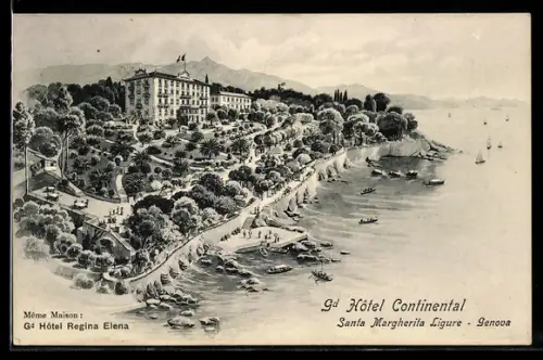 AK Santa Margherita Ligure, Gd Hôtel Continental con vista mare e giardini lussureggianti
