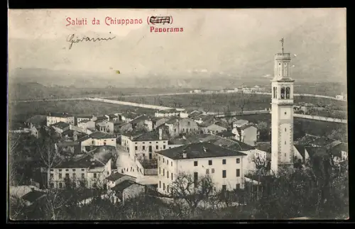AK Chiuppano, Panorama con campanile e paesaggio circostante