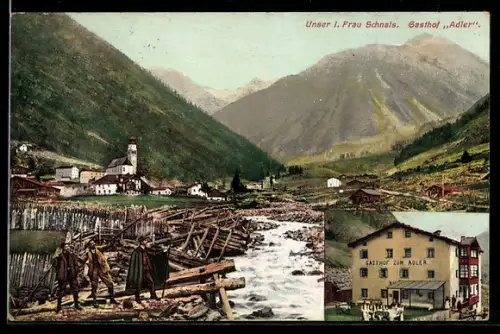 AK Schnals, Unser lieben Frau im Schnalstal, Gasthof Adler und Panorama