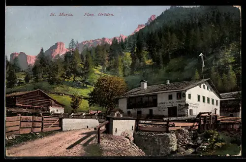 AK St. Maria /Gröden, Gasthaus Plan mit Berglandschaft