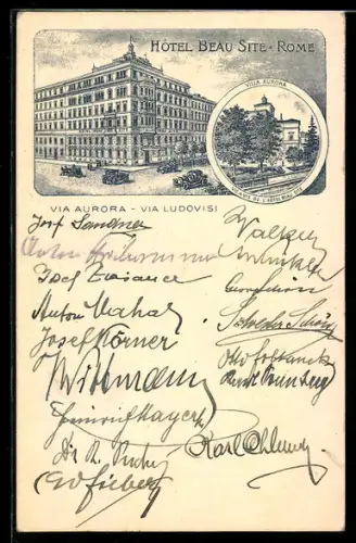 Lithographie Roma, Hotel Beau Site e Villa Aurora, Via Aurora, Via Ludovisi