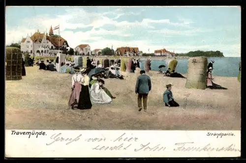 AK Travemünde a. O., Strand mit Besuchern
