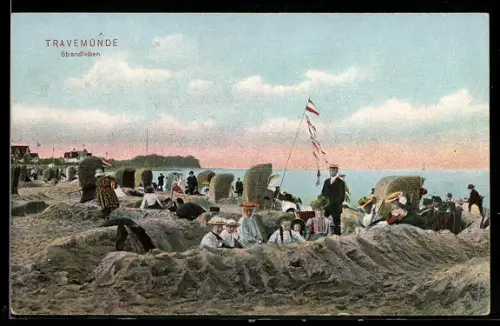 AK Travemünde, Strandleben bei Dämmerung