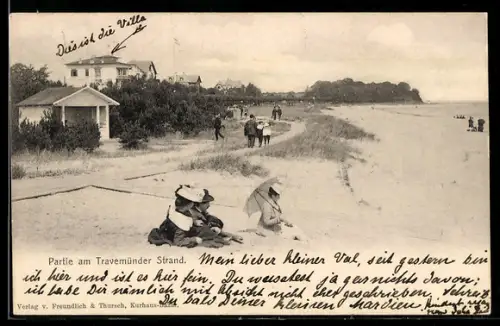AK Travemünde, Partie am Strand mit Blick zum Ostsee-Hotel