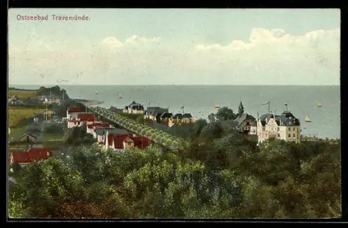 AK Travemünde a. d. Ostsee, Blick auf die Strandhotels und die See