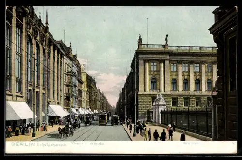 AK Berlin, Leipzigerstrasse, Warenhäuser, Strassenbahn, Herrenhause