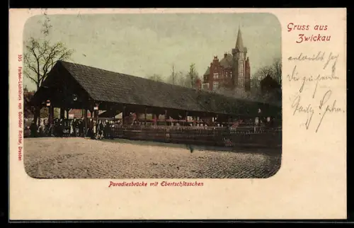 AK Zwickau, Paradiesbrücke mit Ebertschlösschen