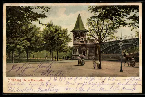 AK Hamburg-Neustadt, Beim Dammthor, Parkanlage, Brücke, Turm