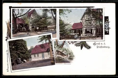 AK Plessenburg, Fachwerkhaus, Gasthaus, Waldansicht