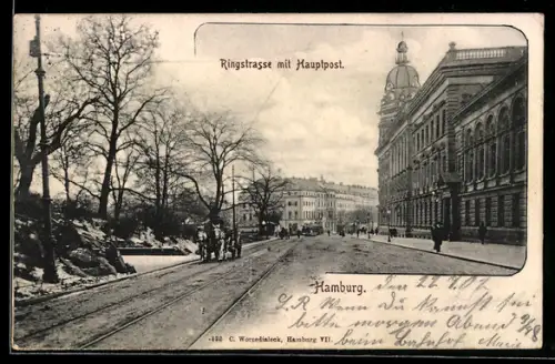 AK Hamburg-Neustadt, Ringstrasse mit Hauptpost