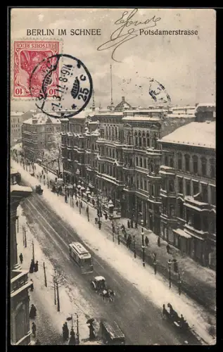 AK Berlin-Tiergarten, Potsdamerstrasse mit Strassenbahn im Schnee