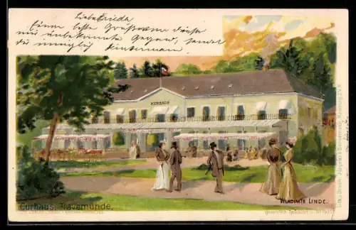 Künstler-AK Wladimir Linde: Travemünde, Frauen und Männer am Kurhaus