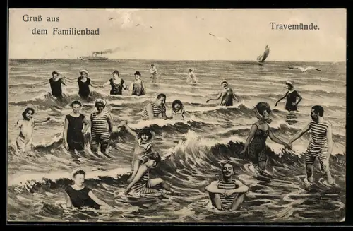 AK Travemünde, Familienbad, Badegäste im Badeanzug