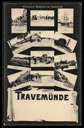 AK Travemünde, Kurgartenstrasse, Concertplatz, Strand