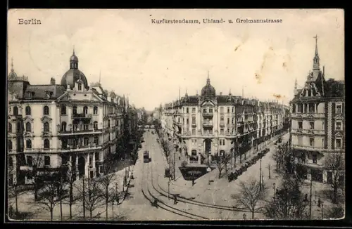 AK Berlin, Kurfürstendamm, Uhlandstrasse und Grolmannstrasse