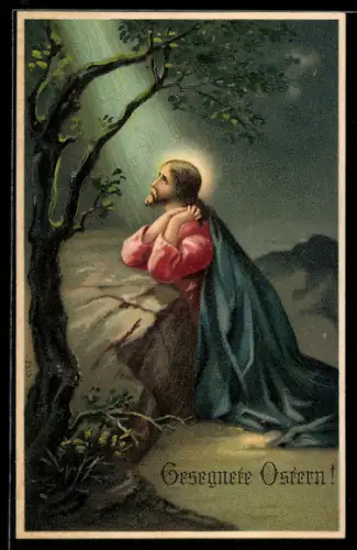 AK Christus mit zum Gebet gefalteten Händen, Ostergruss