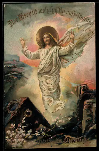 Künstler-AK Ostern, Auferstandener Christus über dem Grab