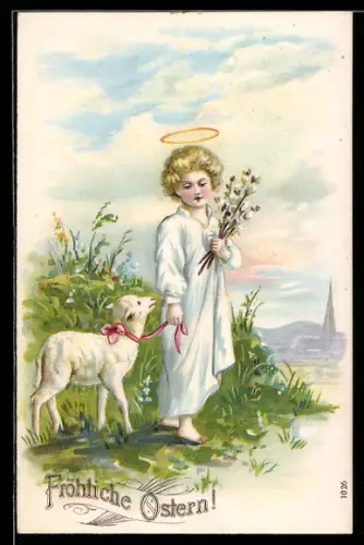AK Engel mit Osterlamm, Ostergruss