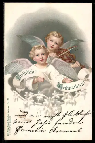 AK Weihnachtsengel mit Violine zu Ostern