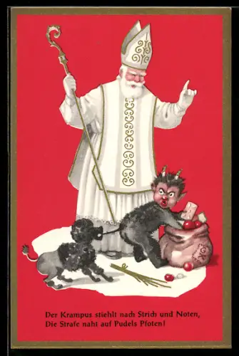 AK Der Krampus stiehlt nach Strich und Noten, Die Strafe naht auf Pudels Pfoten!