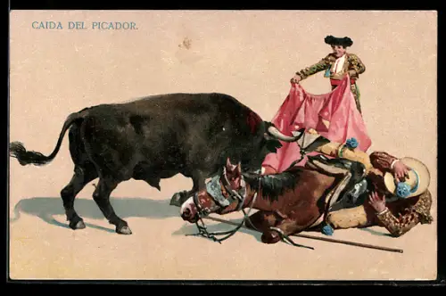 Lithographie Caida del Picador, Stierkampfszene