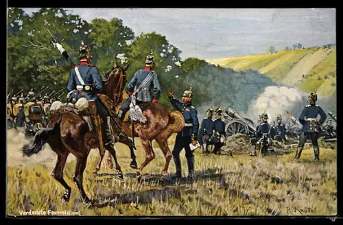 Künstler-AK Richard Knoetel: Artillerie in verdeckter Feuerstellung
