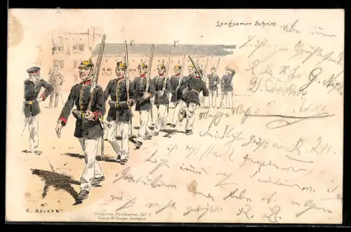 Künstler-AK Carl Becker: Langsamer Schritt auf dem Kasernenhof