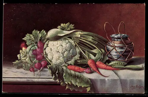 AK Blumenkohl mit Radieschen und Möhren