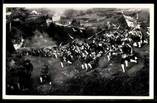 Künstler-AK Riesen-Rundgemälde bei der Kettenbrücke, Die Schlacht am Berg Isel, Eggtaler Bauern