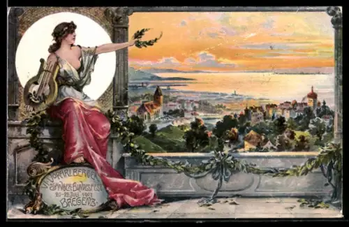 AK Bregenz, VI. Vorarlberger Sänger-Bundesfest 1907, Ortsansicht b. Sonnenuntergang