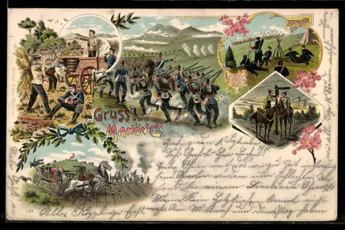 Lithographie Manöver, verschiedene Motive