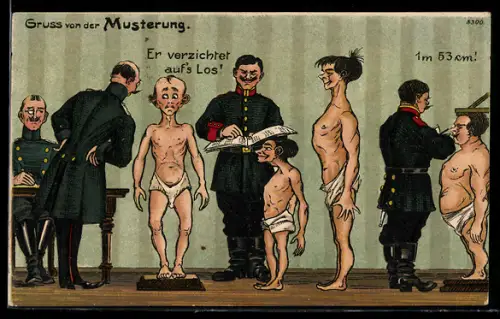 Künstler-AK Bruno Bürger & Ottillie Nr. 8300: Soldaten in Uniformen bei der Musterung