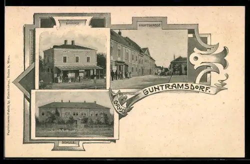 AK Guntramsdorf, Bahnhof, Hauptstrasse und Schule