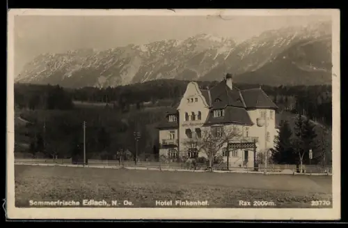 AK Edlach, Hotel Finkenhof mit Bergpanorama