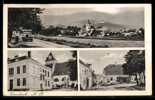 AK Gansbach, verschiedene Ortsansichten, Denkmal, Geschäfte