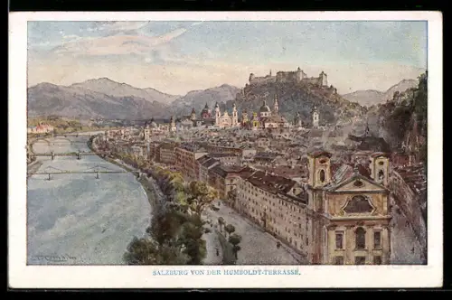 Künstler-AK Edward Theodore Compton: Salzburg, Blick von der Humboldtterrasse