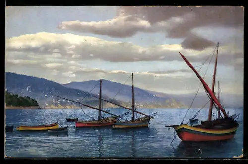 Künstler-AK Photochromie Nr. 2599: Riviera di Levante, Santa Margherita, Fischerboote vor Anker