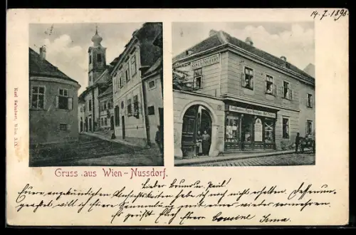 AK Wien-Nussdorf, Papier-Handlung v. Karl Schubert, Strassenpartie