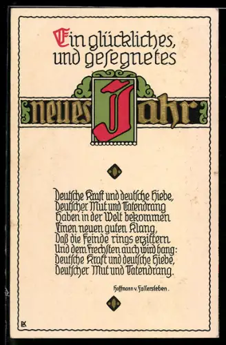 AK Neujahrsgruss, Gedicht von Hoffmann von Fallersleben