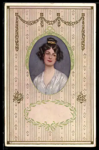 Künstler-AK M. S. M.: Frauenkopf, Biedermeier