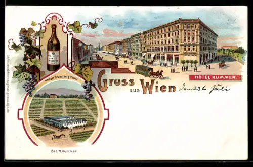 Lithographie Wien, Hotel Kummer, Bes. M. Kummer und Weingut Schlossberg Vöslau