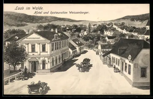 Künstler-AK Laab im Walde, Hotel u. Restauration Weissenberger