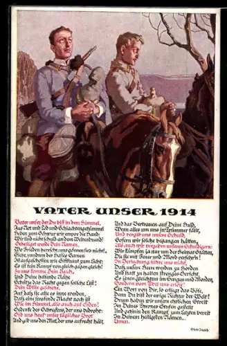 Künstler-AK Soldaten auf Pferden, Vater Unser