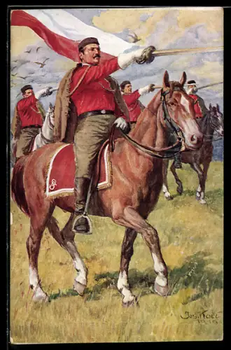 AK Prag, Sokol, Turnfest 1920, Reiter mit Säbel und Fahne