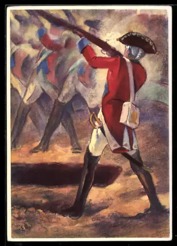 Künstler-AK Soldatenhilfe, Drei Schüss ins stille Grab..., 1776
