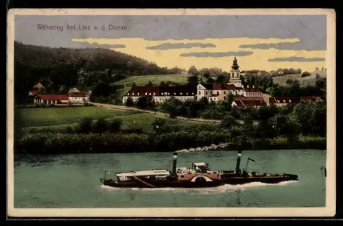 AK Wilhering bei Linz, Blick zum Kloster