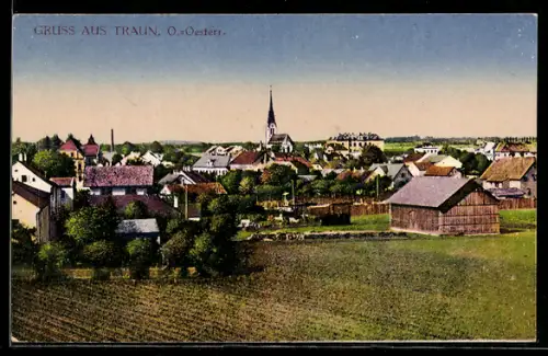 AK Traun /O.-Oesterr., Teilansicht mit Kirche